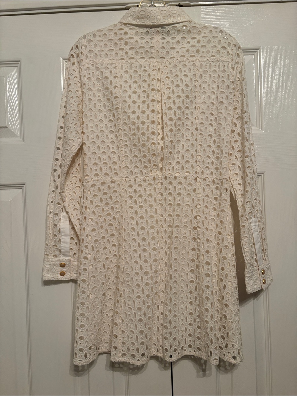 Zara Cream Eyelet Lace Long-Sleeve Shirt Dress with Gold Buttons - Picture 5 of 8